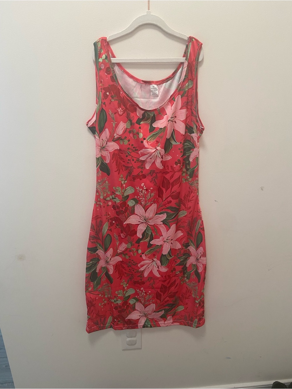 Sleeveless Red Floral Bodycon Dress